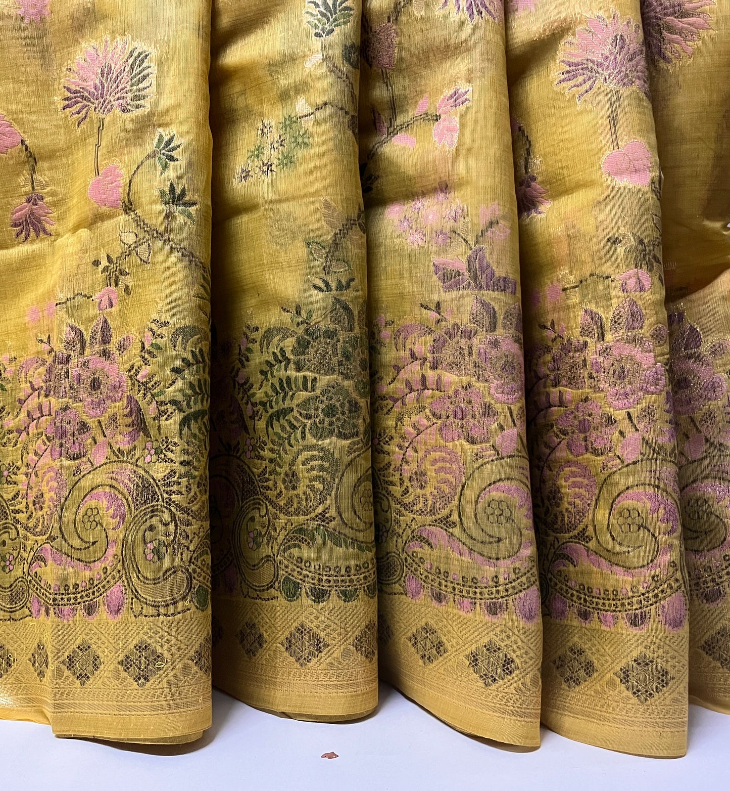 Ks 234 - Mustard Gold Floral Woven Saree with Rich Zari Border & Tassel Pallu