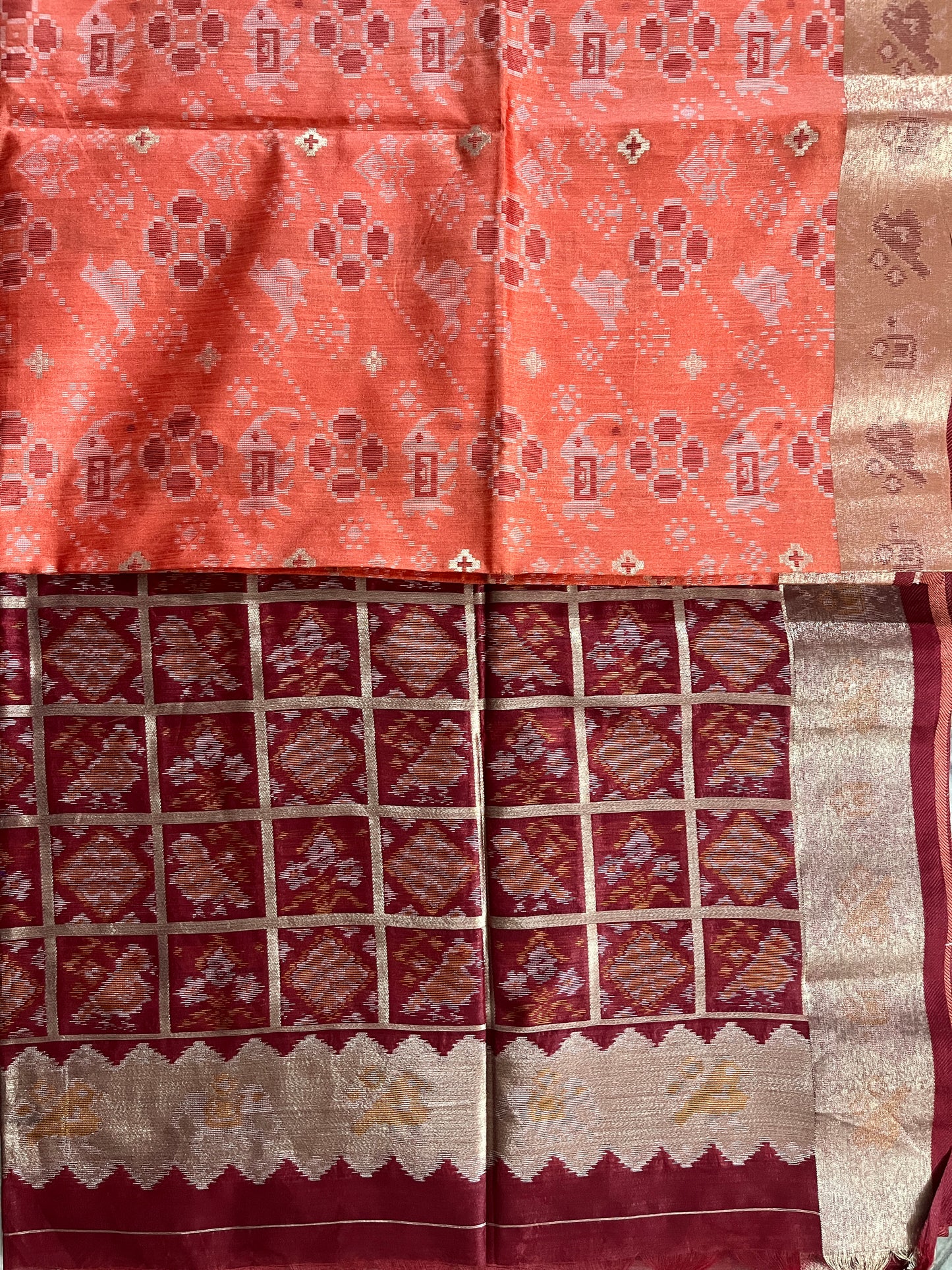 KS258 - Coral orange silk blend saree