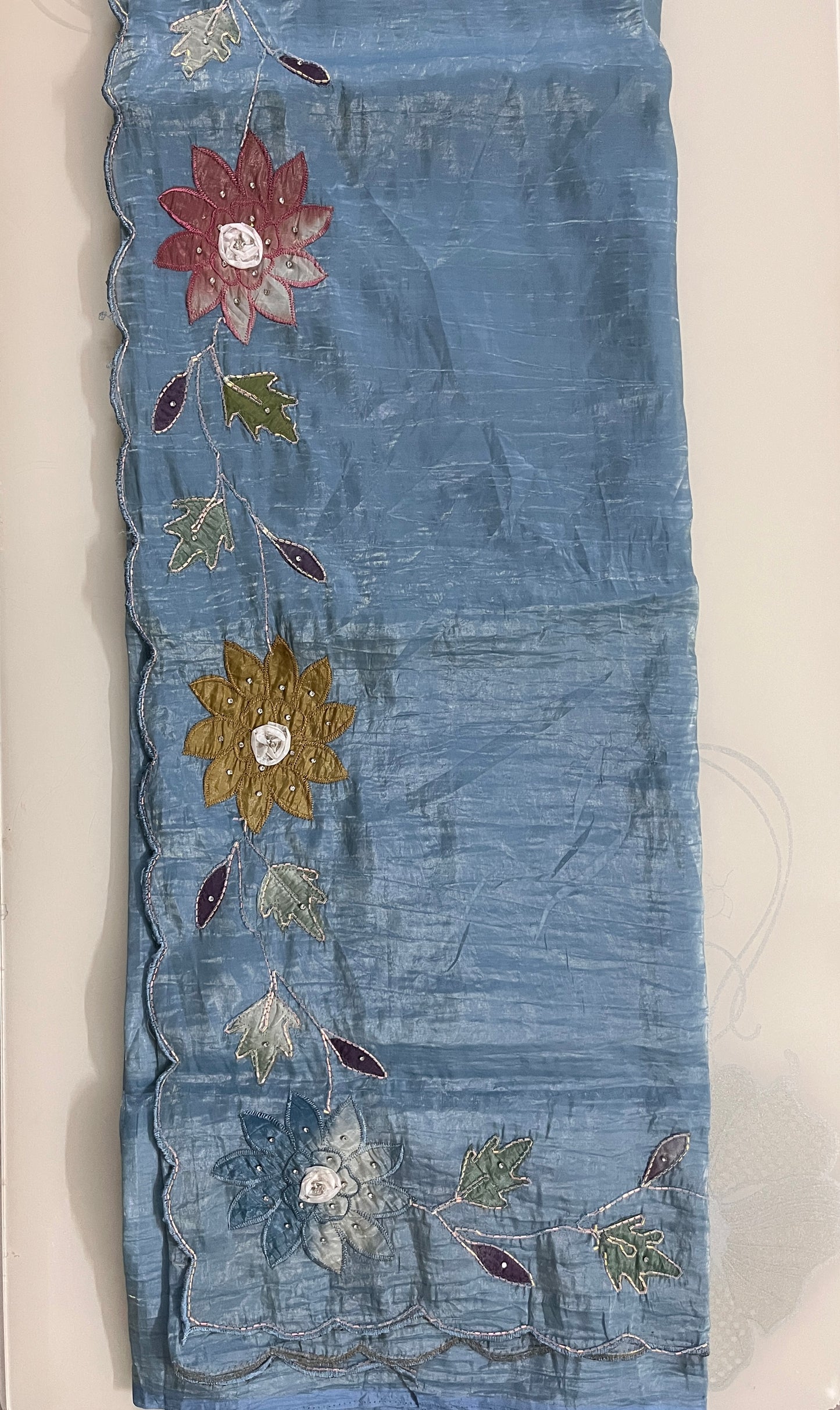 KS298 - Silk blended steel blue saree