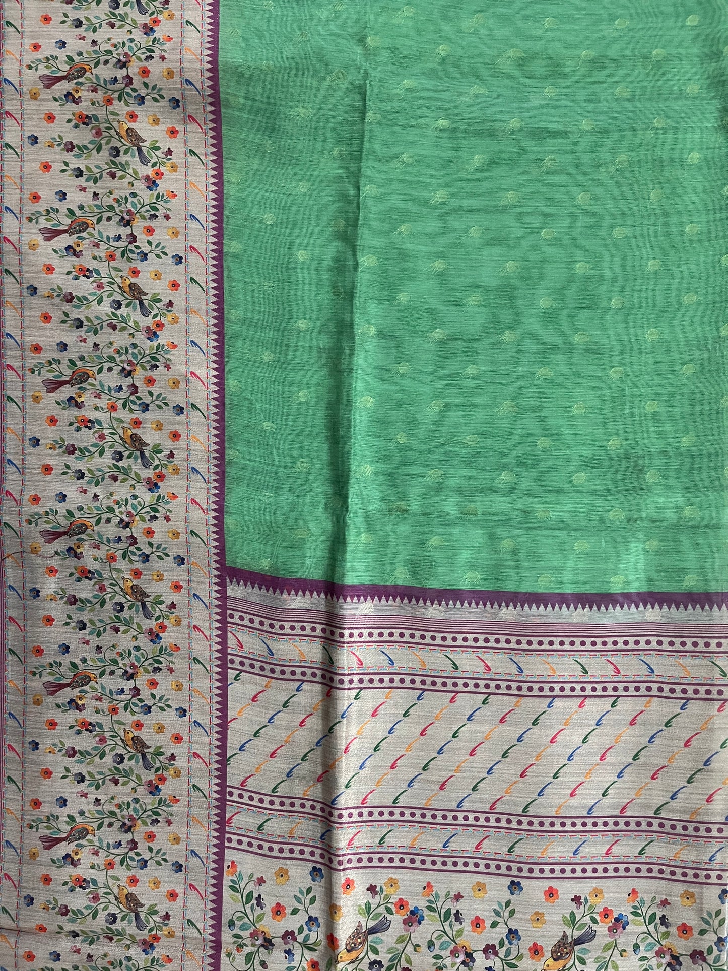 KS334- Leaf green silk blended saree