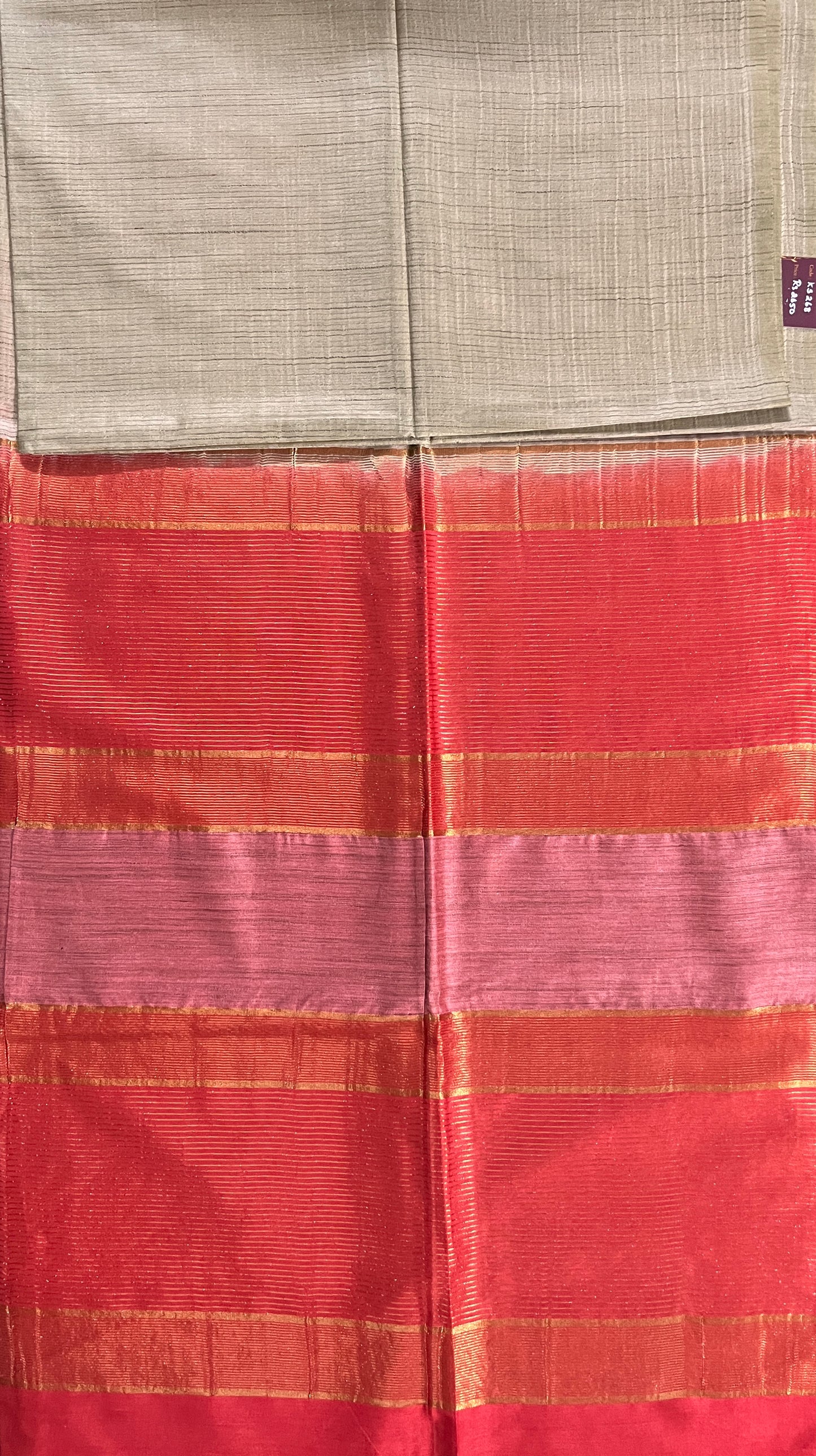 KS268 - Beige and red handcrafted saree