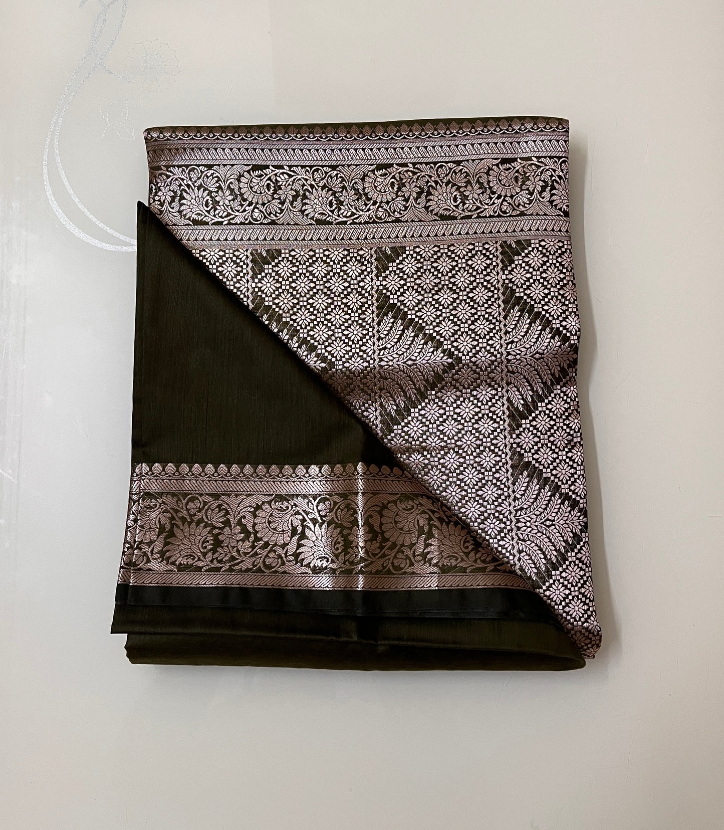 CAS191 - Dark olive green Banarasi silk saree
