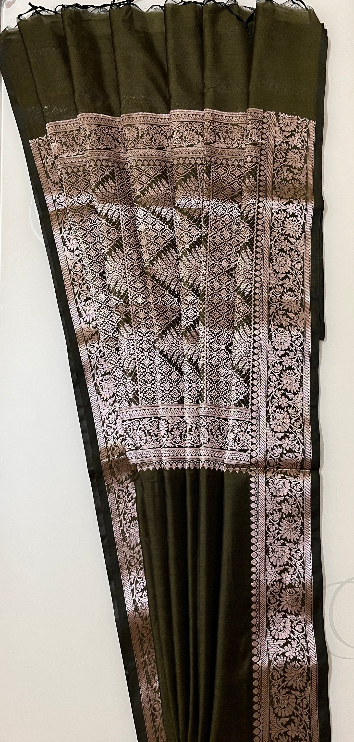 CAS191 - Dark olive green Banarasi silk saree