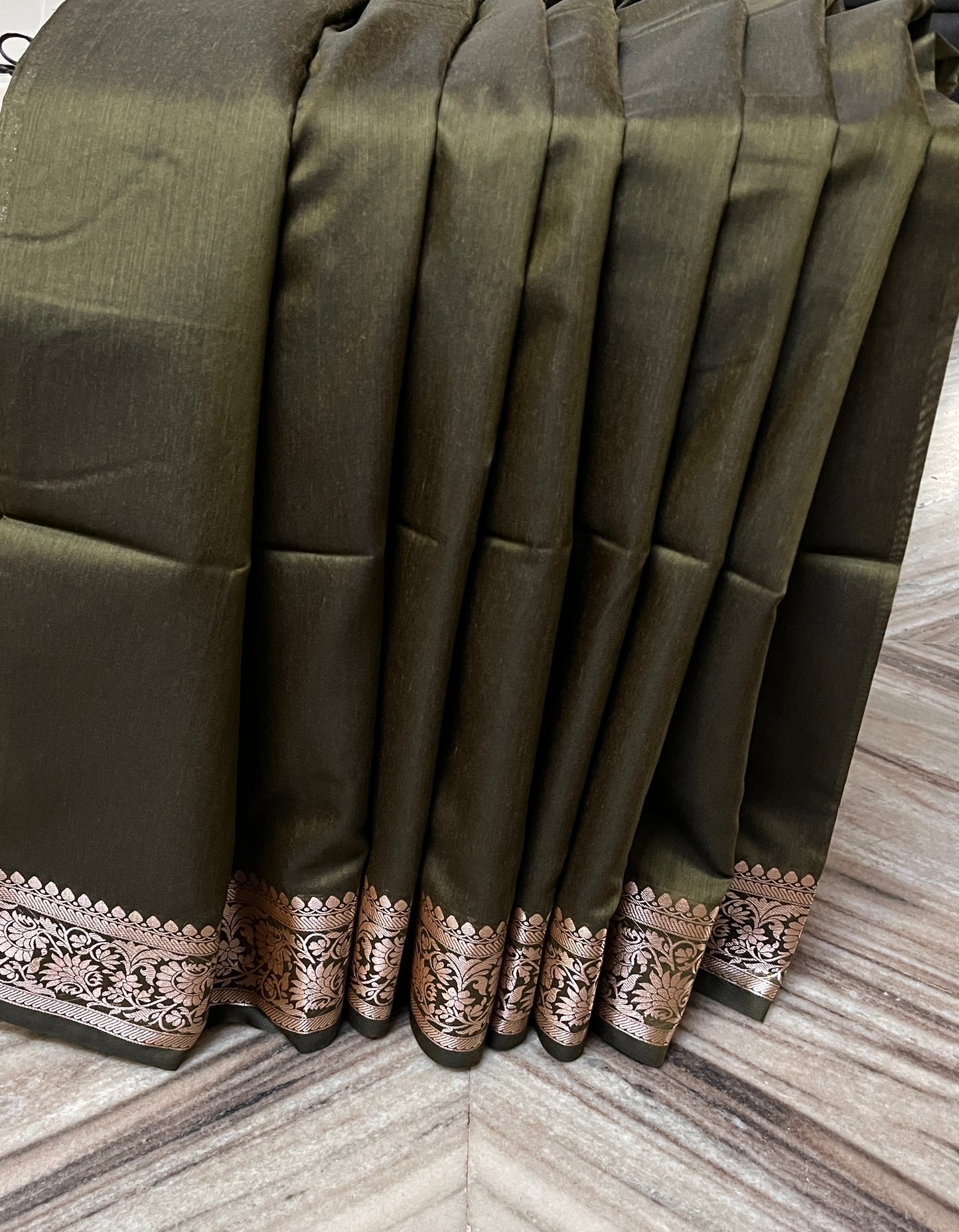 CAS191 - Dark olive green Banarasi silk saree