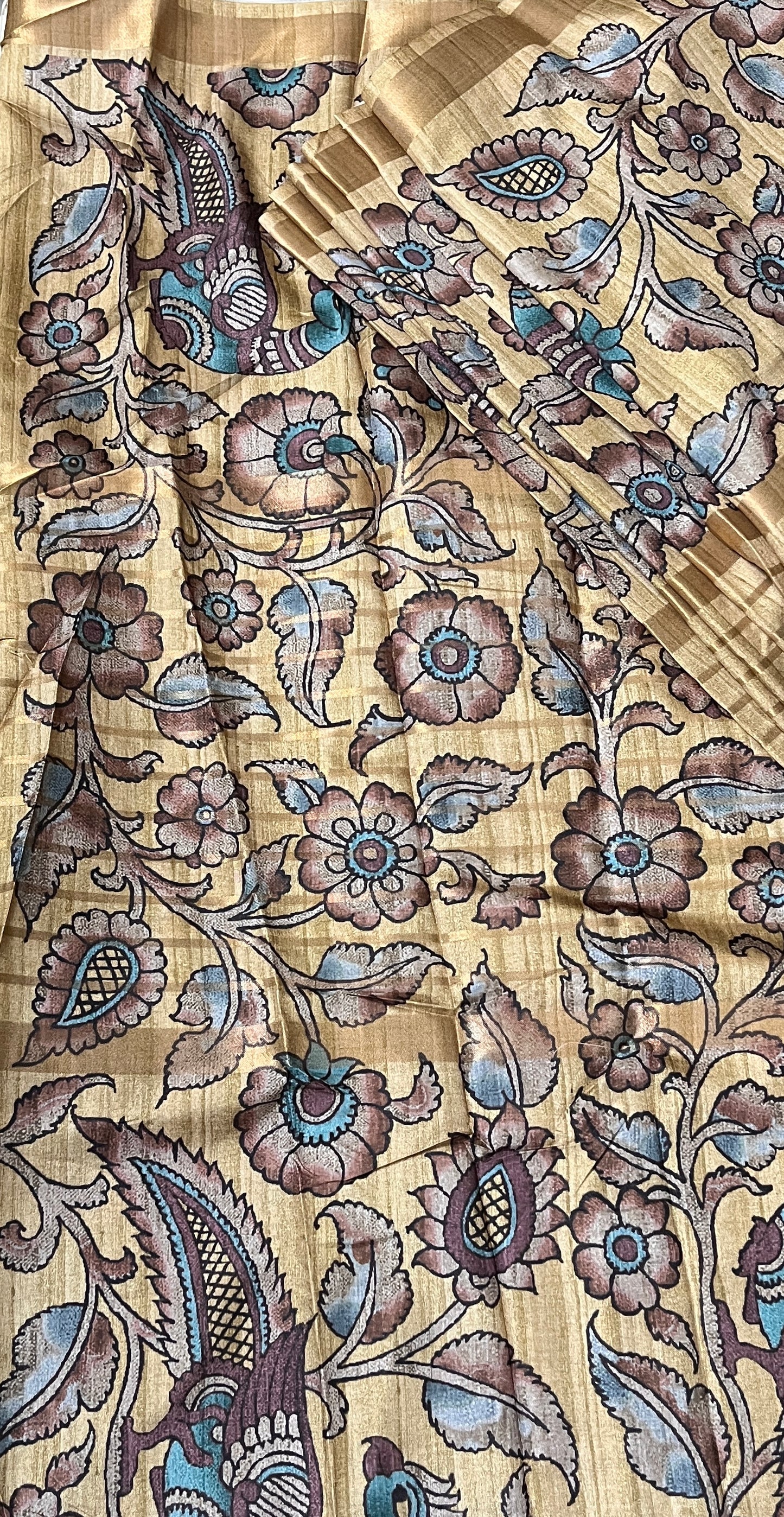 CAS189 - Beige-gold base printed silk saree