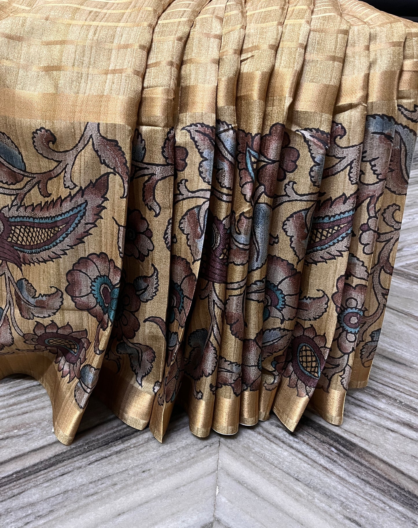 CAS189 - Beige-gold base printed silk saree