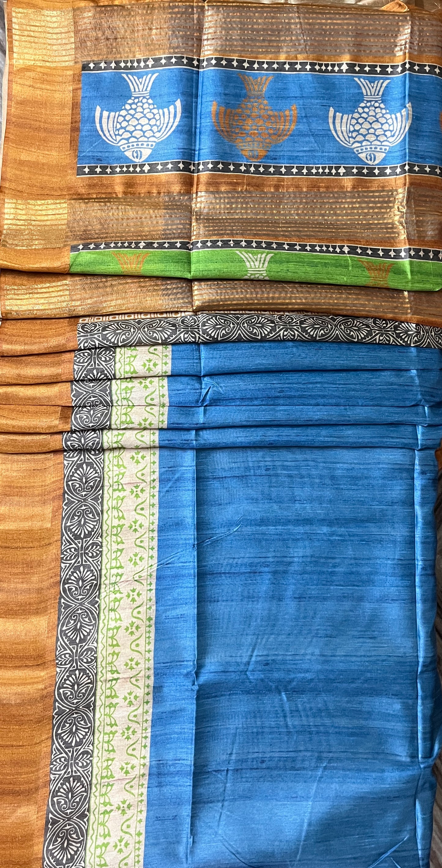 CAS206 - Deep royal blue with pale gold silk blended saree