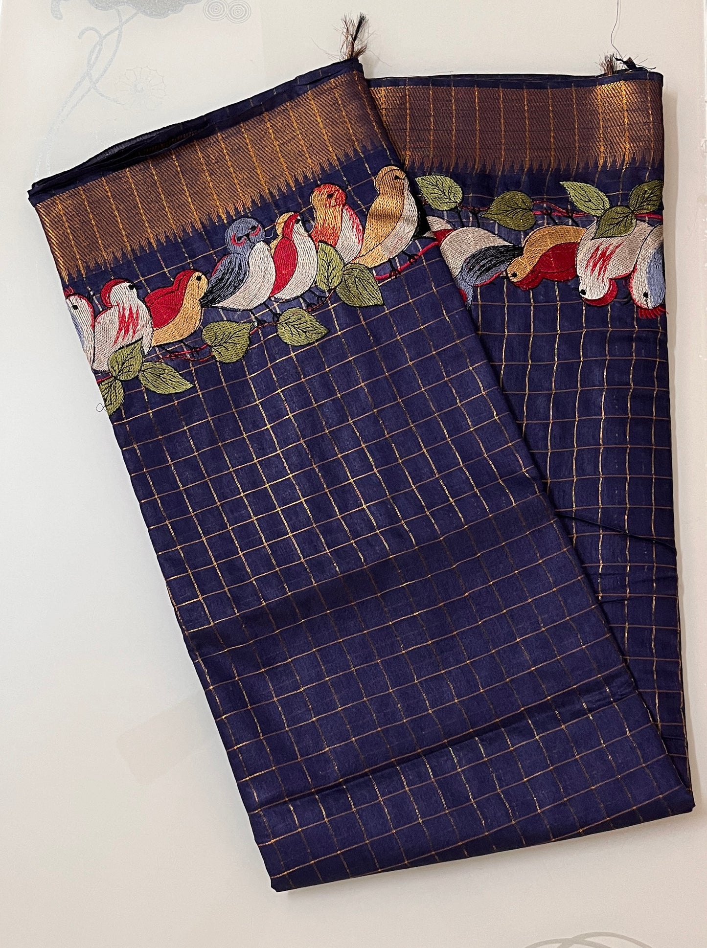 CAS204 - Deep navy blue silk blended saree
