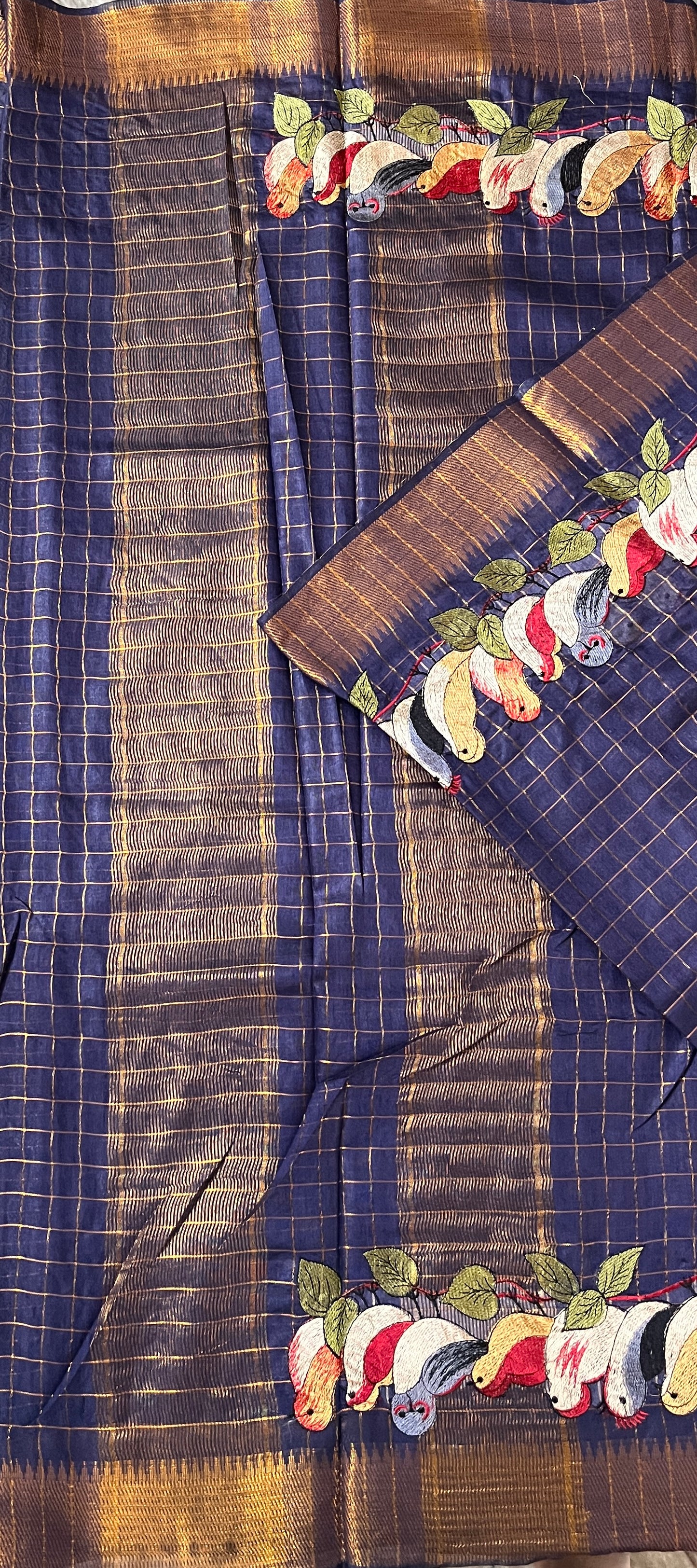 CAS204 - Deep navy blue silk blended saree