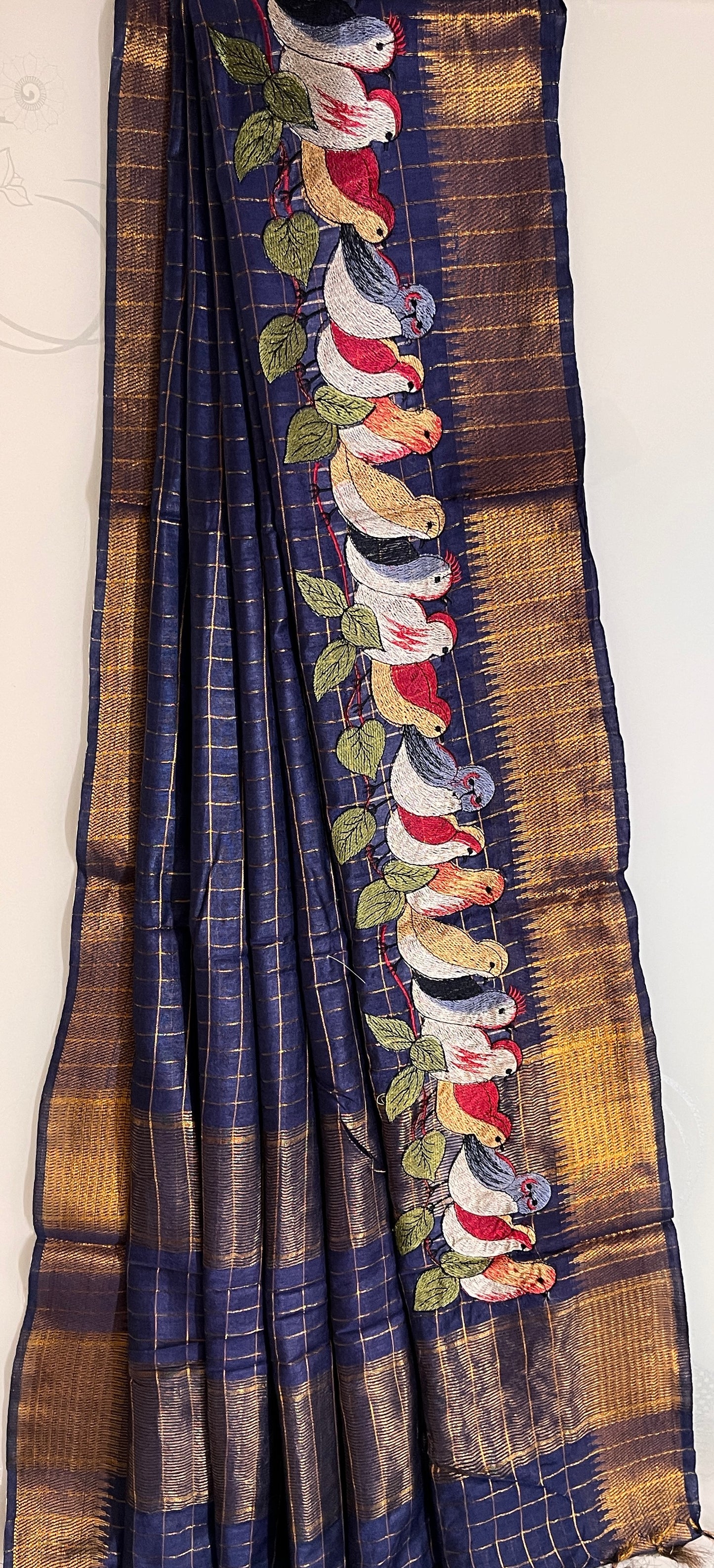 CAS204 - Deep navy blue silk blended saree
