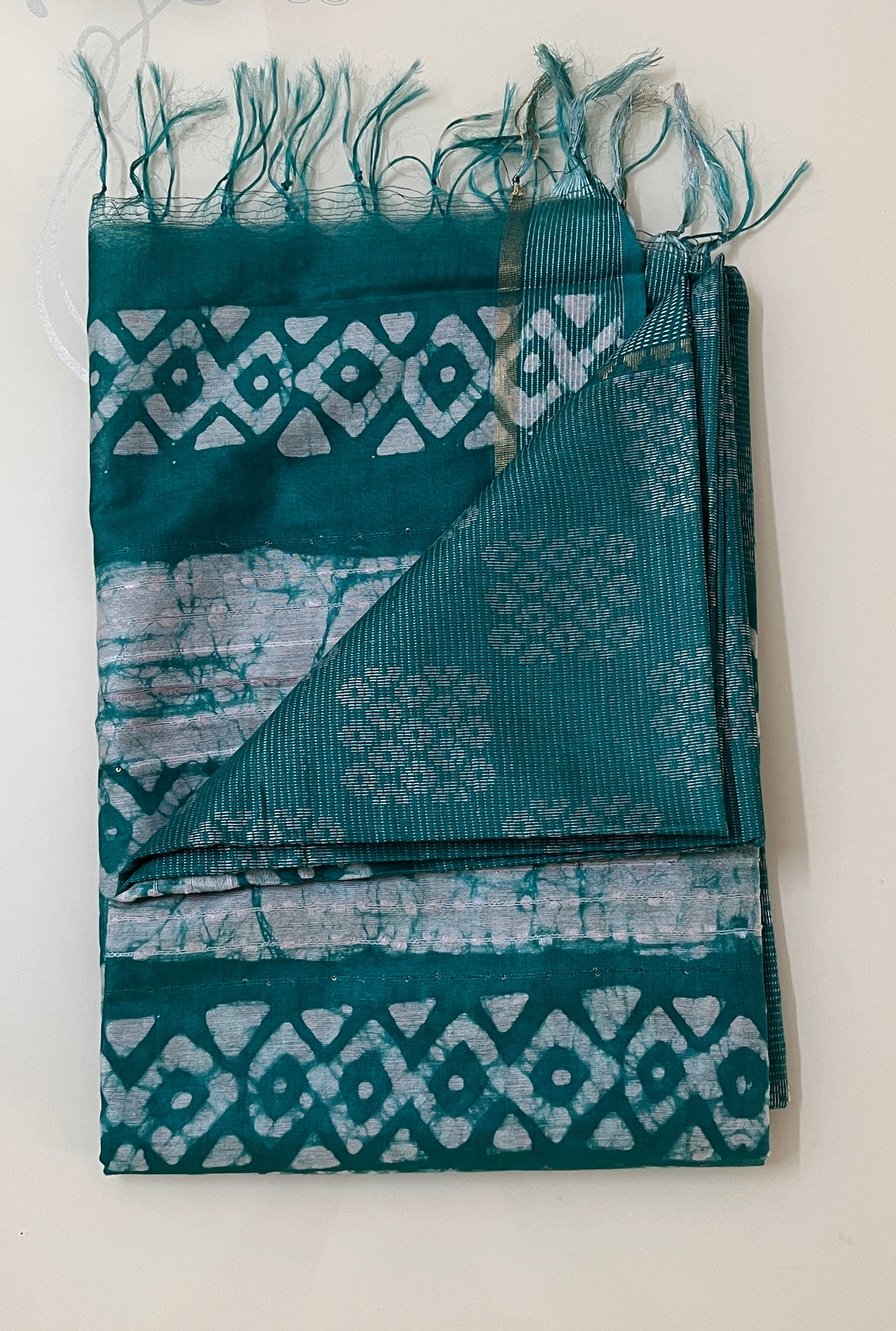 CAS167 - Teal green handblock printed saree