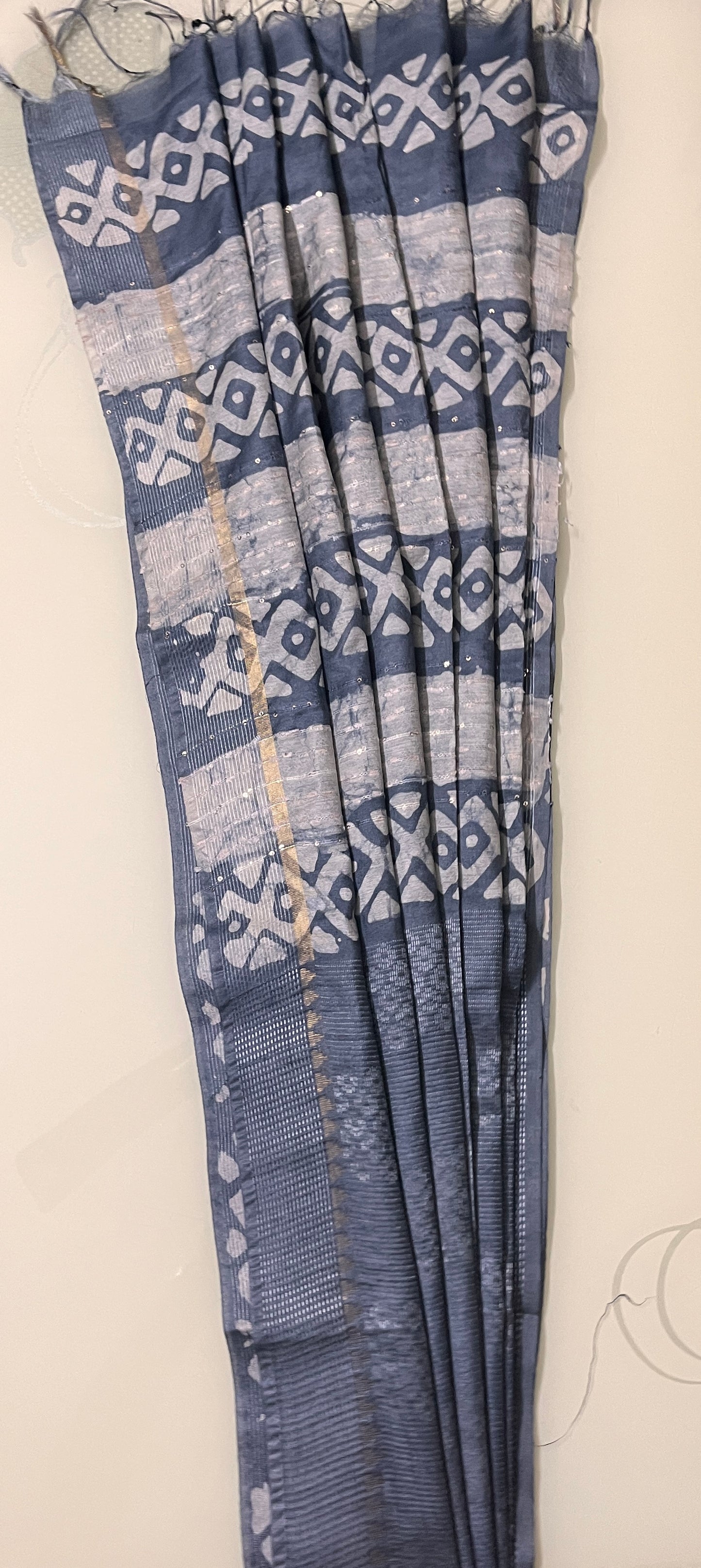 CAS168 - Steel grey bandhani handblock printed saree