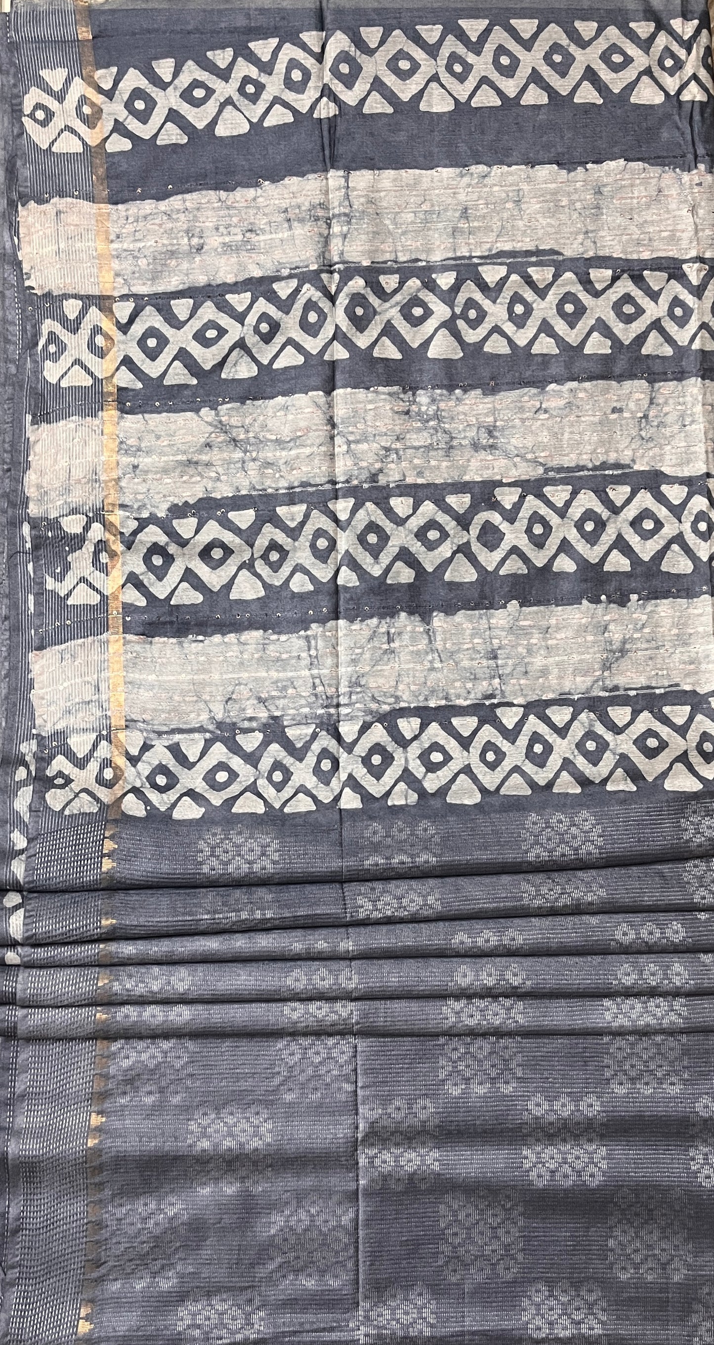CAS168 - Steel grey bandhani handblock printed saree