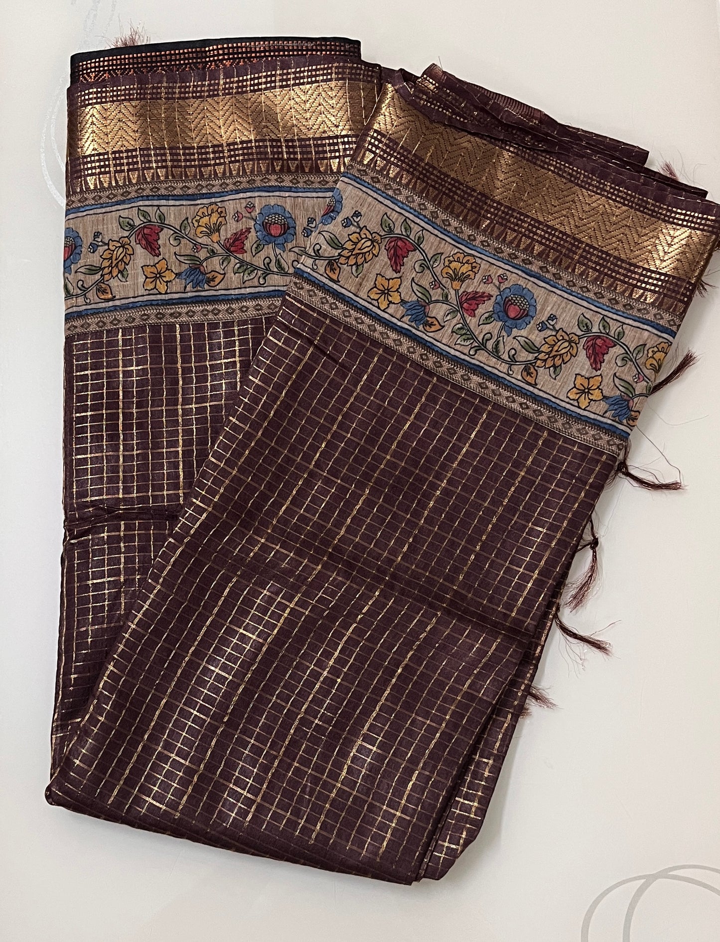 CAS195 - Deep brown silk blended saree