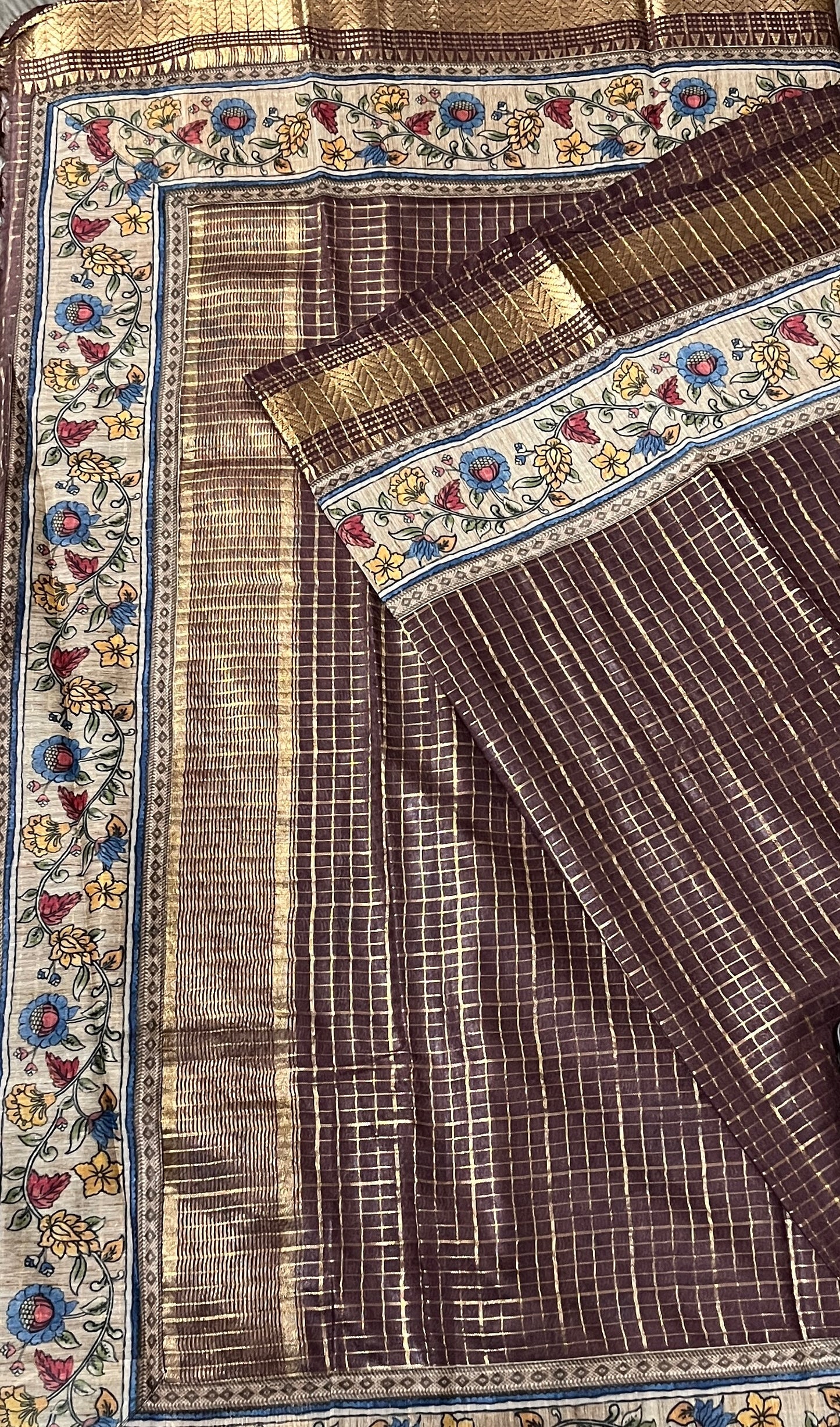 CAS195 - Deep brown silk blended saree