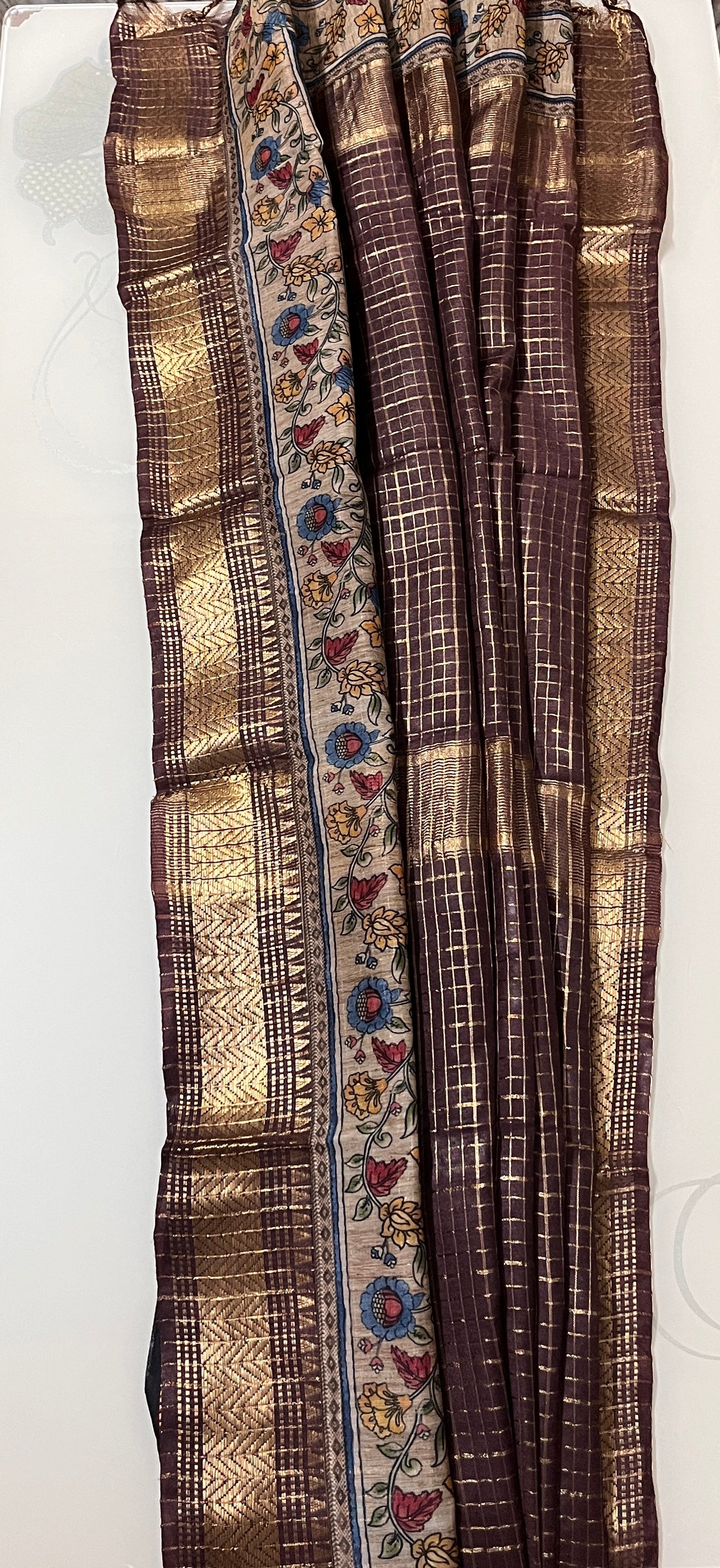 CAS195 - Deep brown silk blended saree