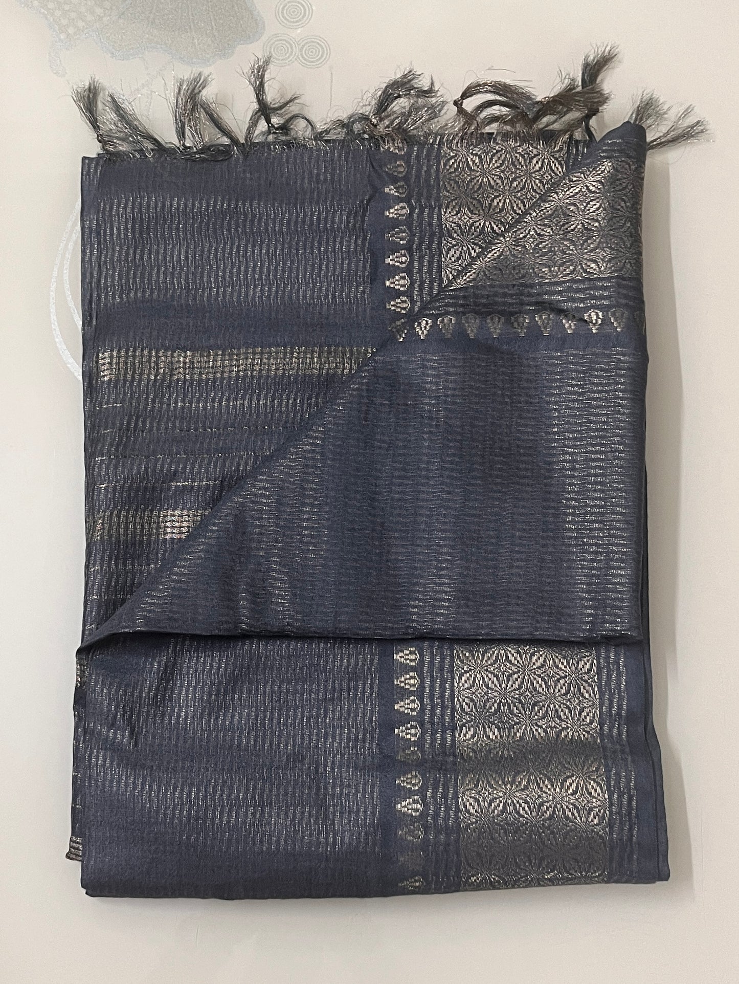 CAS177 - Charcoal grey with silver zari saree