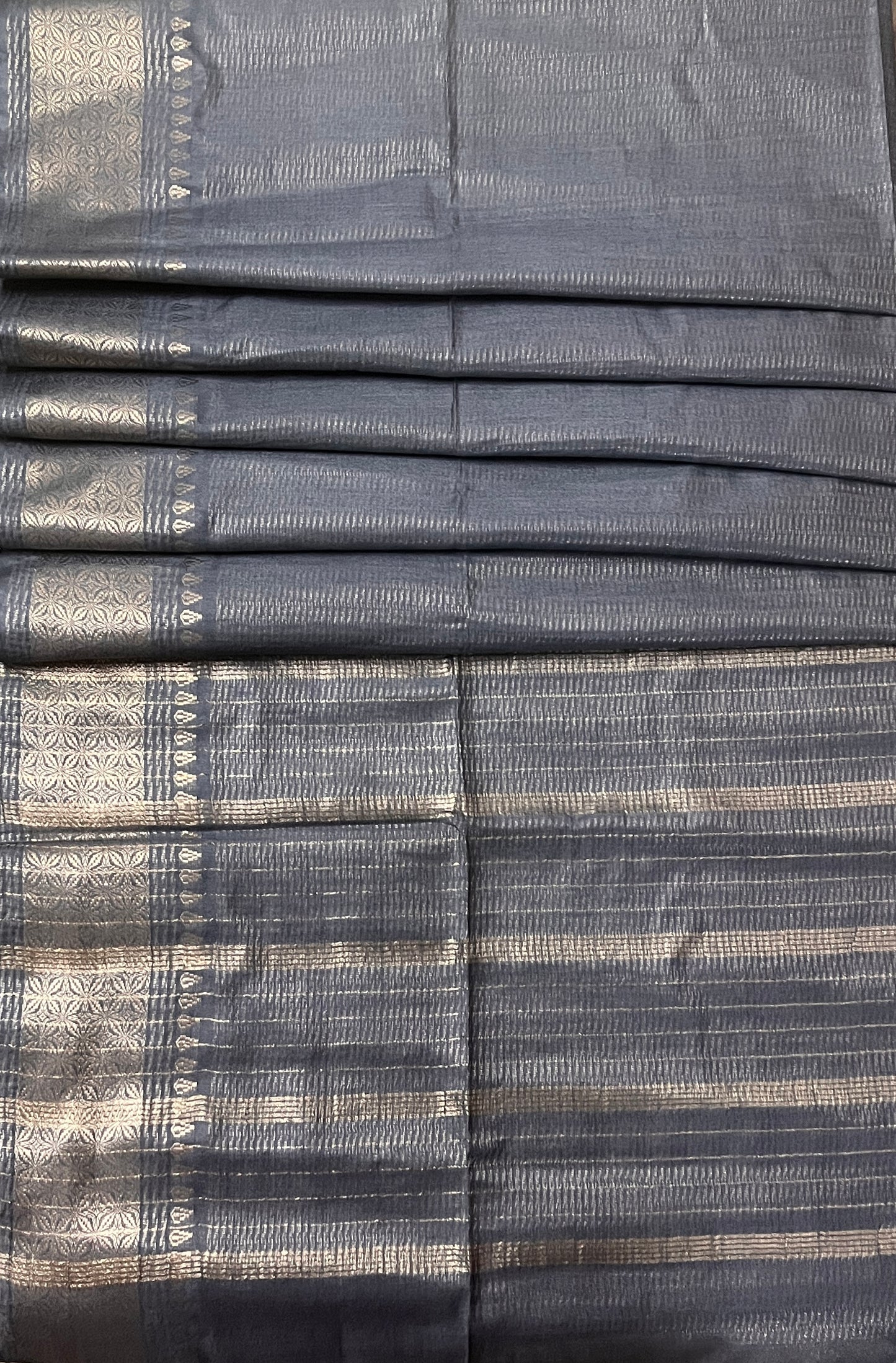 CAS177 - Charcoal grey with silver zari saree