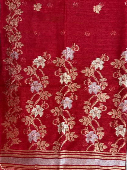 Ks 247 - Classic Red Saree with Elegant Gold Floral Weaving