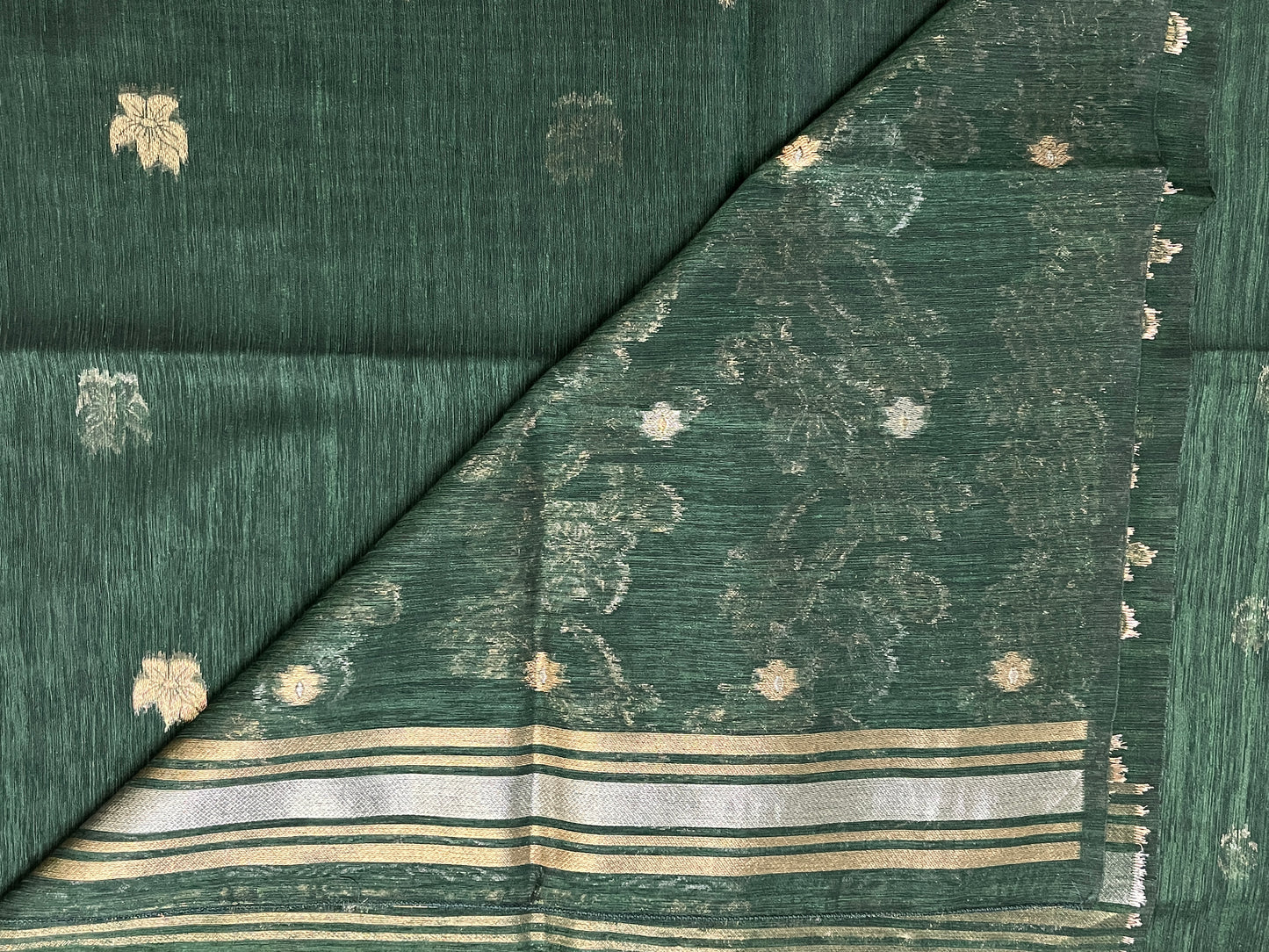 Ks 248 - Regal Dark Green Saree with Gold Floral Vine Weaving