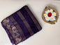 Ks 200 - Royal Purple Saree with Gold Stripe Weaving & Artistic Border