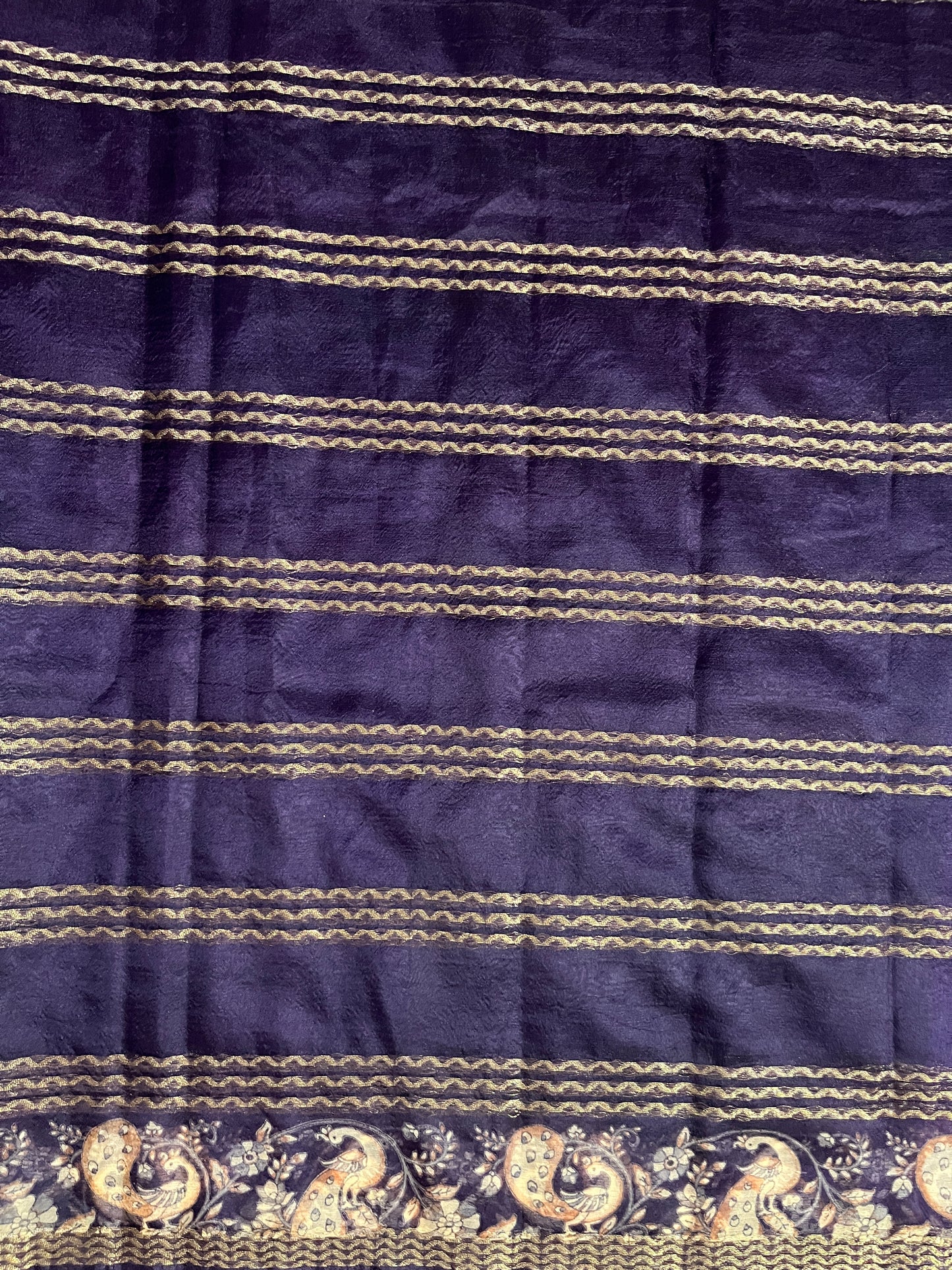 Ks 200 - Royal Purple Saree with Gold Stripe Weaving & Artistic Border