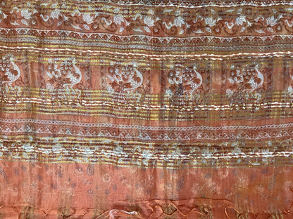 Ks 201 - Elegant Rust Orange Saree with Gold Stripe Weaving & Designer Printed Border