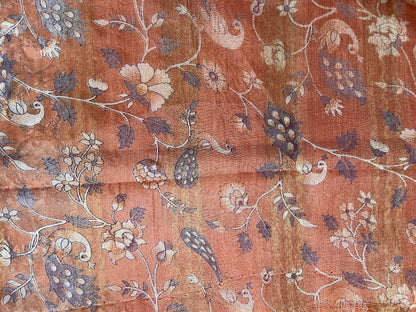 Ks 201 - Elegant Rust Orange Saree with Gold Stripe Weaving & Designer Printed Border