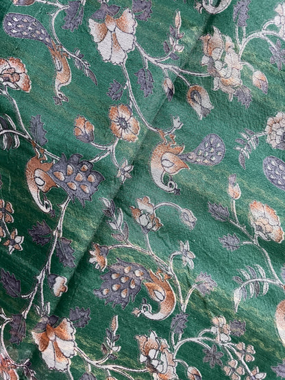 Ks 202 - Elegant Bottle Green Saree with Gold Stripe Weaving & Peacock Artistic Border