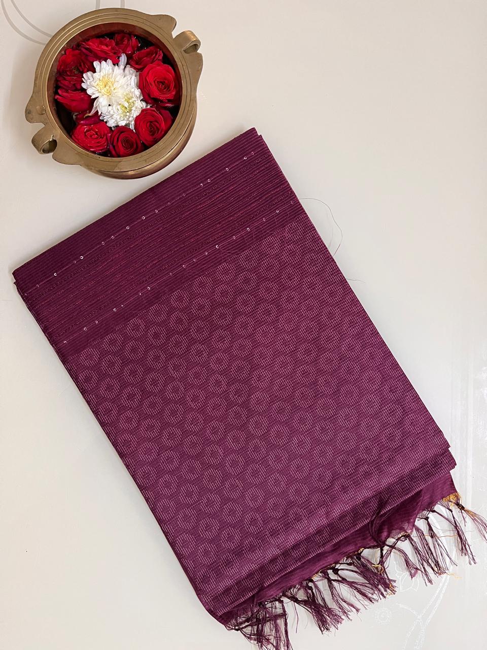 Ks 252 - Graceful Wine Pink Textured Saree with Subtle sparkle