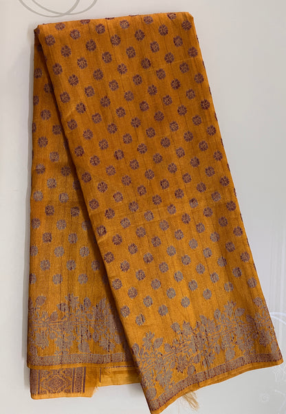 Ks 216 - Elegant Mustard Saree with Classic Polka Butti & Woven Border