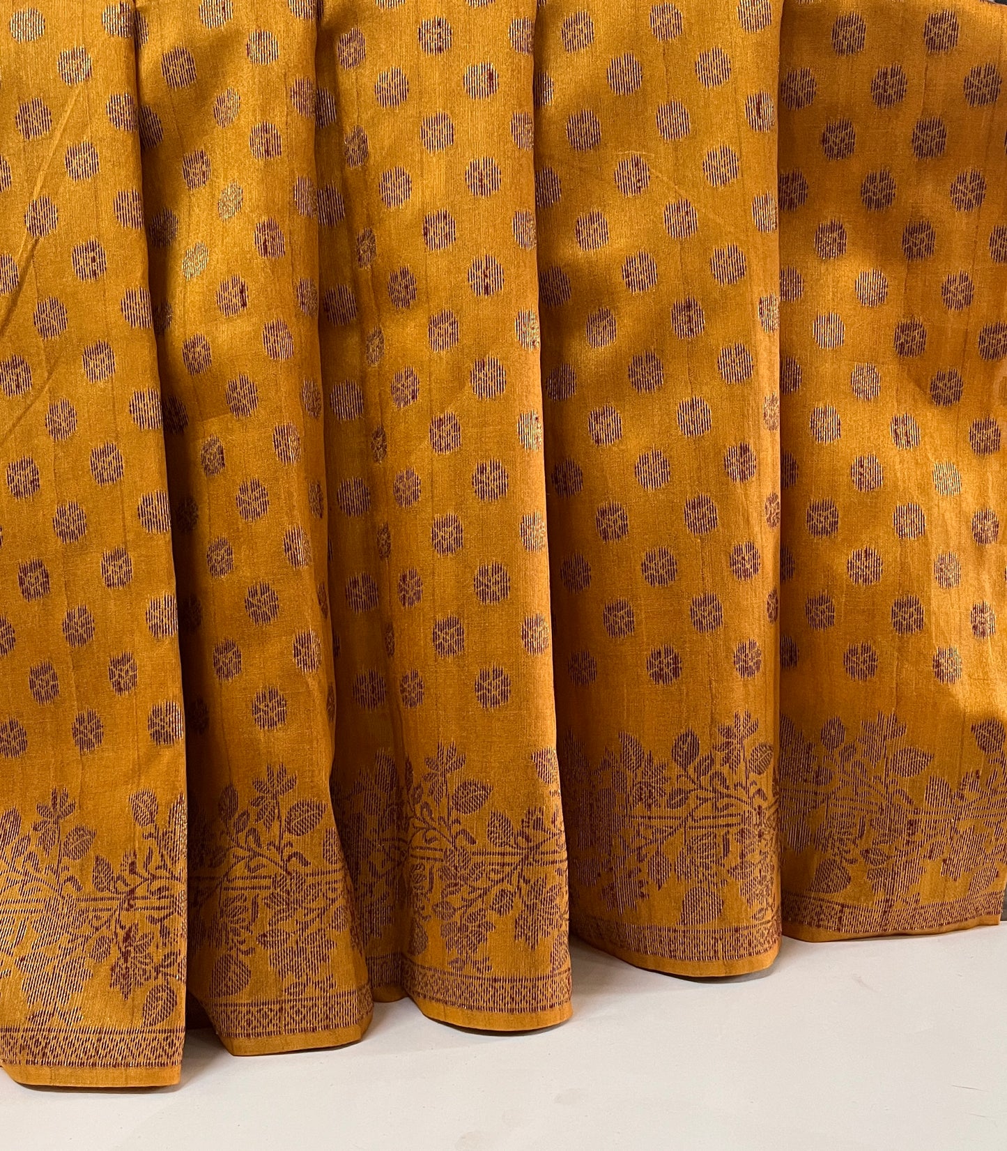 Ks 216 - Elegant Mustard Saree with Classic Polka Butti & Woven Border
