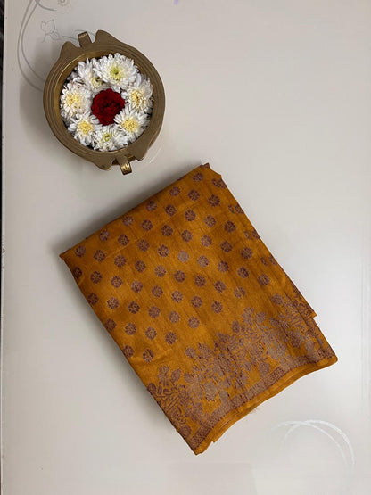 Ks 216 - Elegant Mustard Saree with Classic Polka Butti & Woven Border