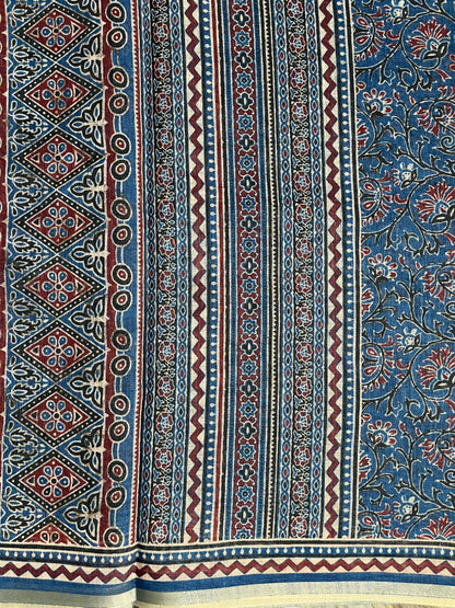 Ks 154 - Indigo Blue Kalamkari Style Printed Saree