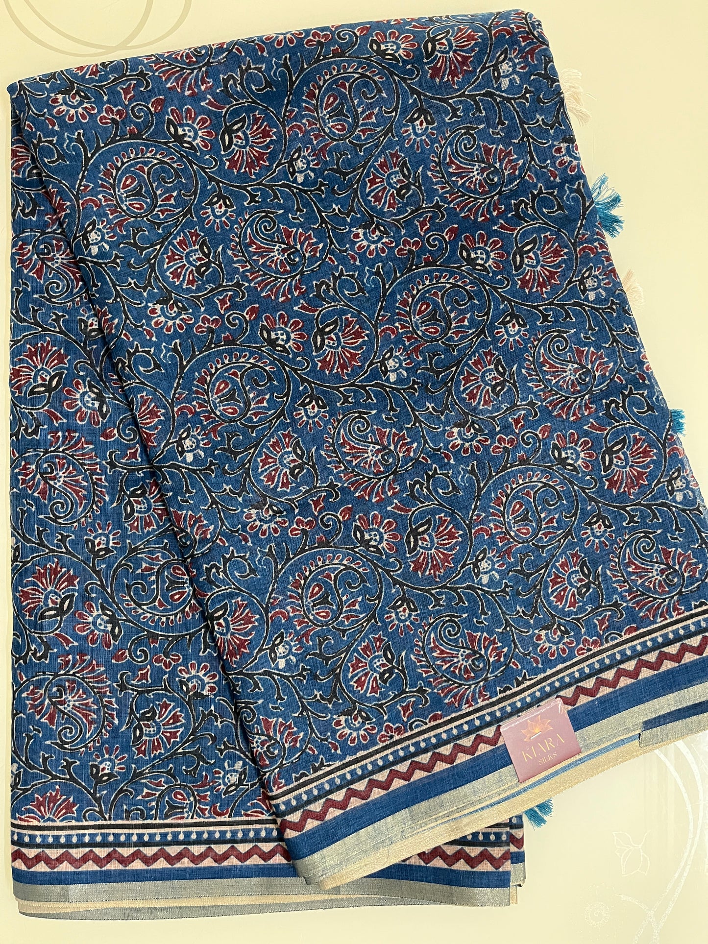 Ks 154 - Indigo Blue Kalamkari Style Printed Saree