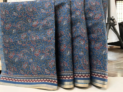 Ks 154 - Indigo Blue Kalamkari Style Printed Saree