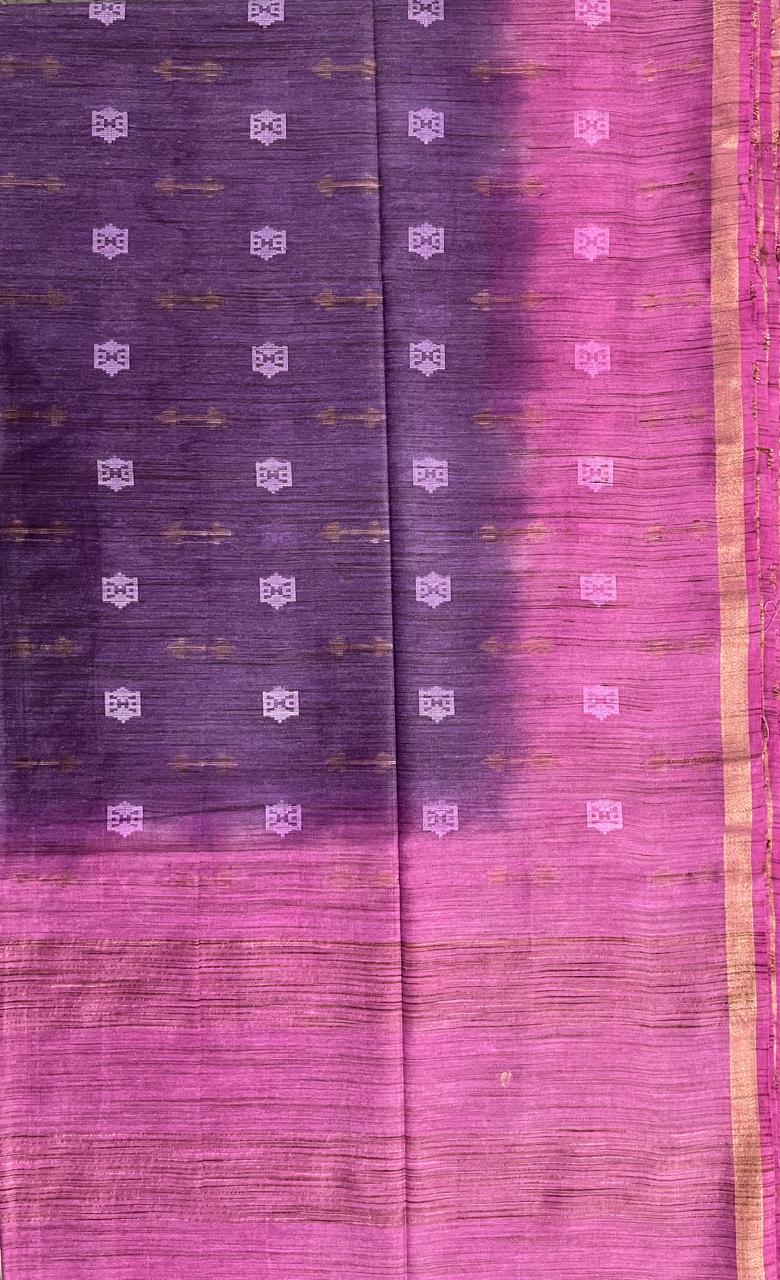 Ks 243 - Pink & Purple Dual-Tone Saree with Subtle Motifs & Elegant Border