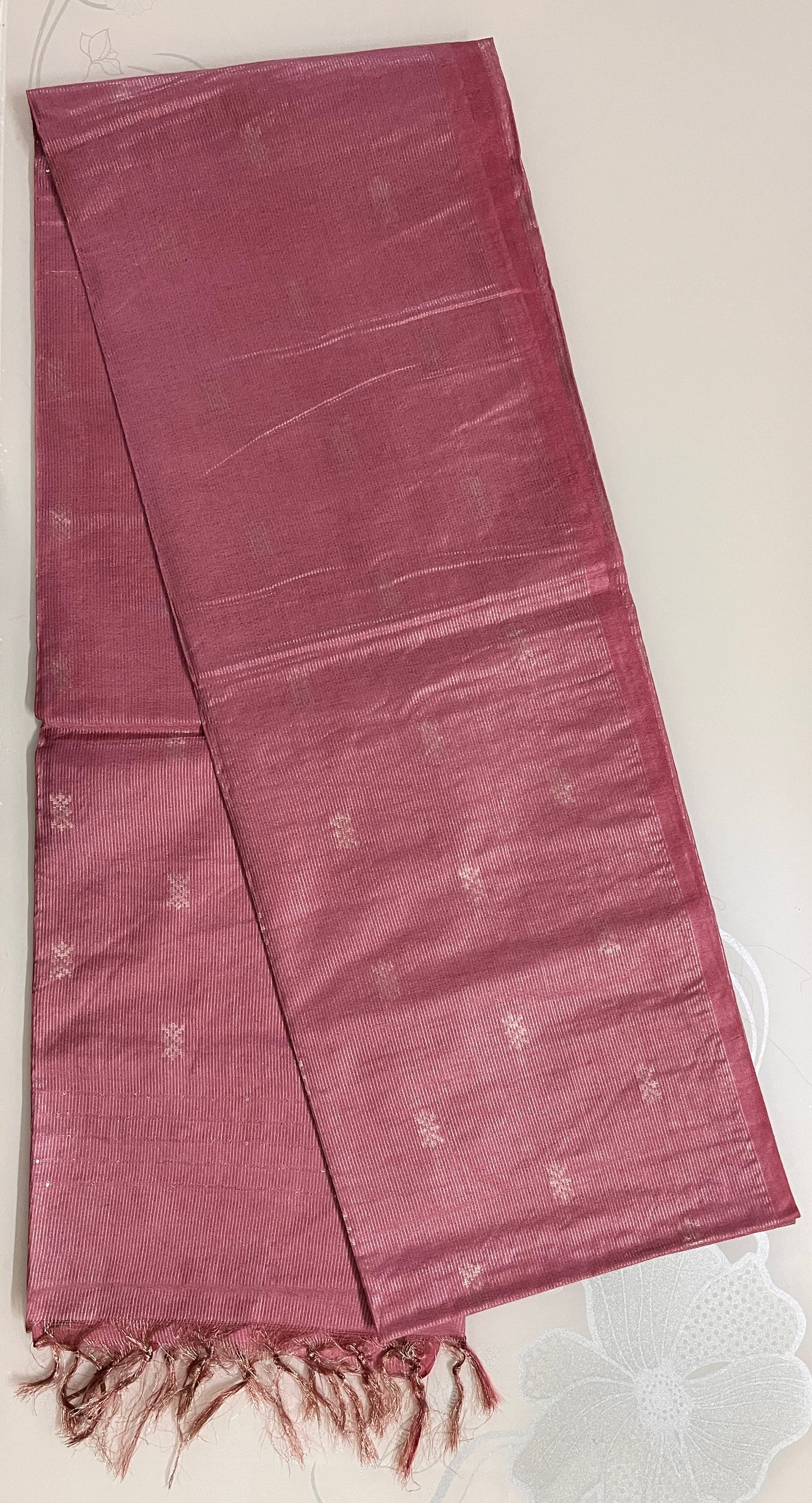 Ks 225 - Elegant Rose Pink Textured Saree with Subtle Motifs