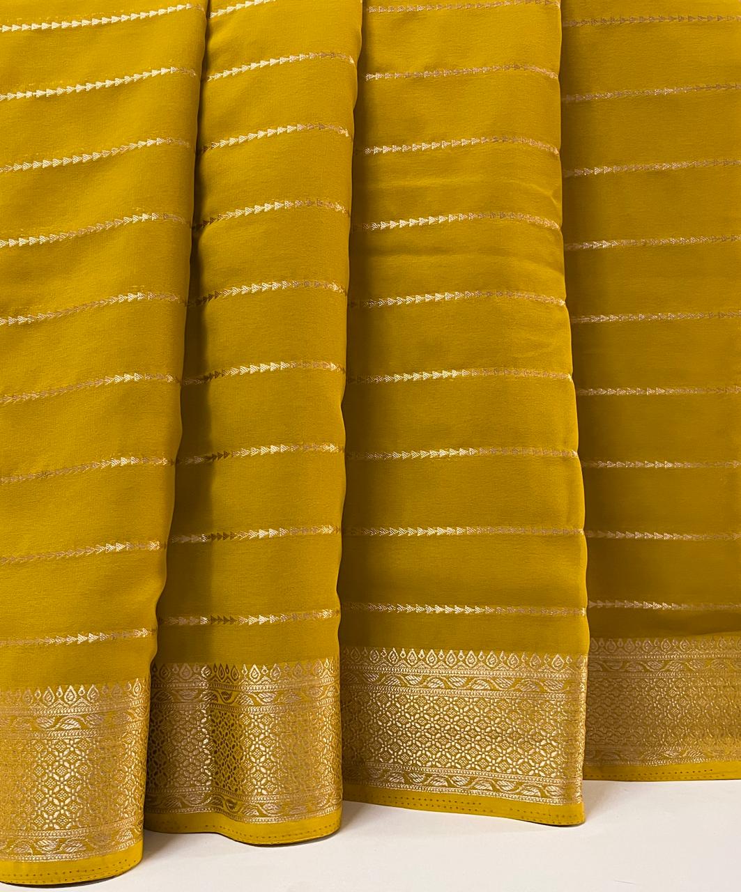 Ks 199 - Mustard Yellow Zari Border Saree