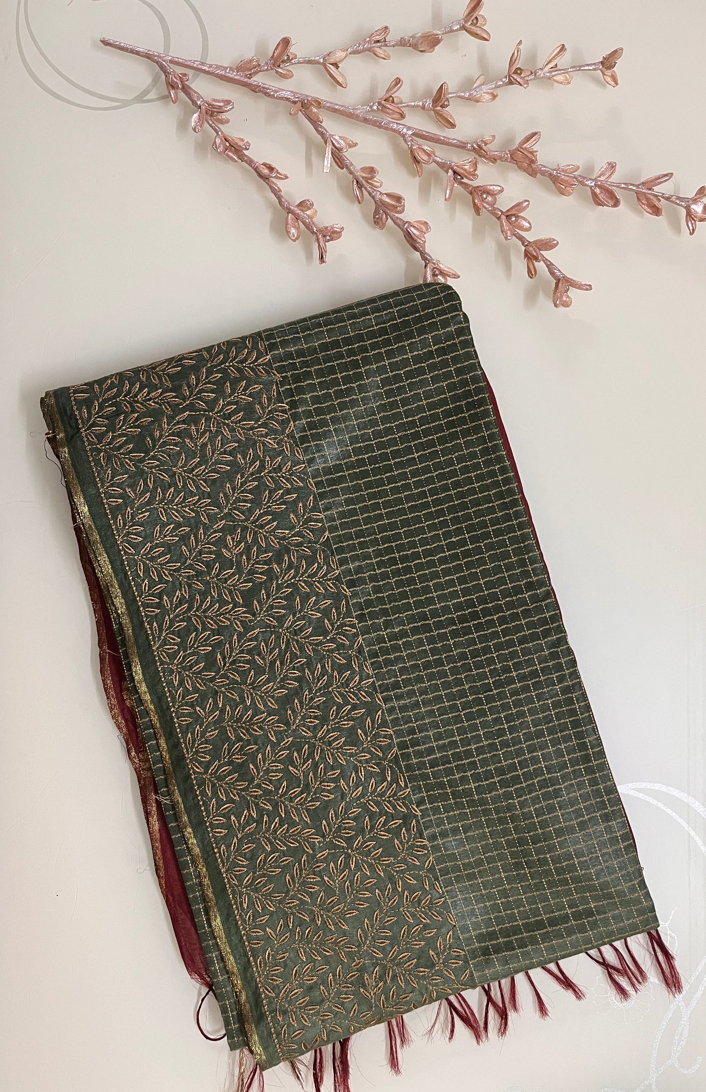 Ks 204 - Forest Green & Maroon Zari Work Saree