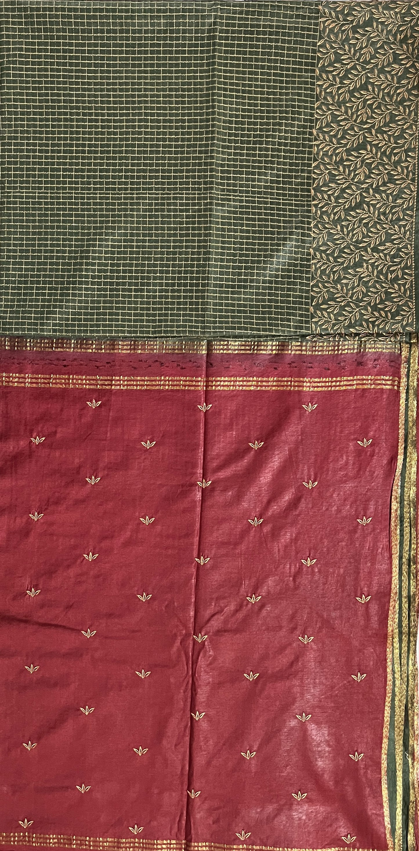 Ks 204 - Forest Green & Maroon Zari Work Saree