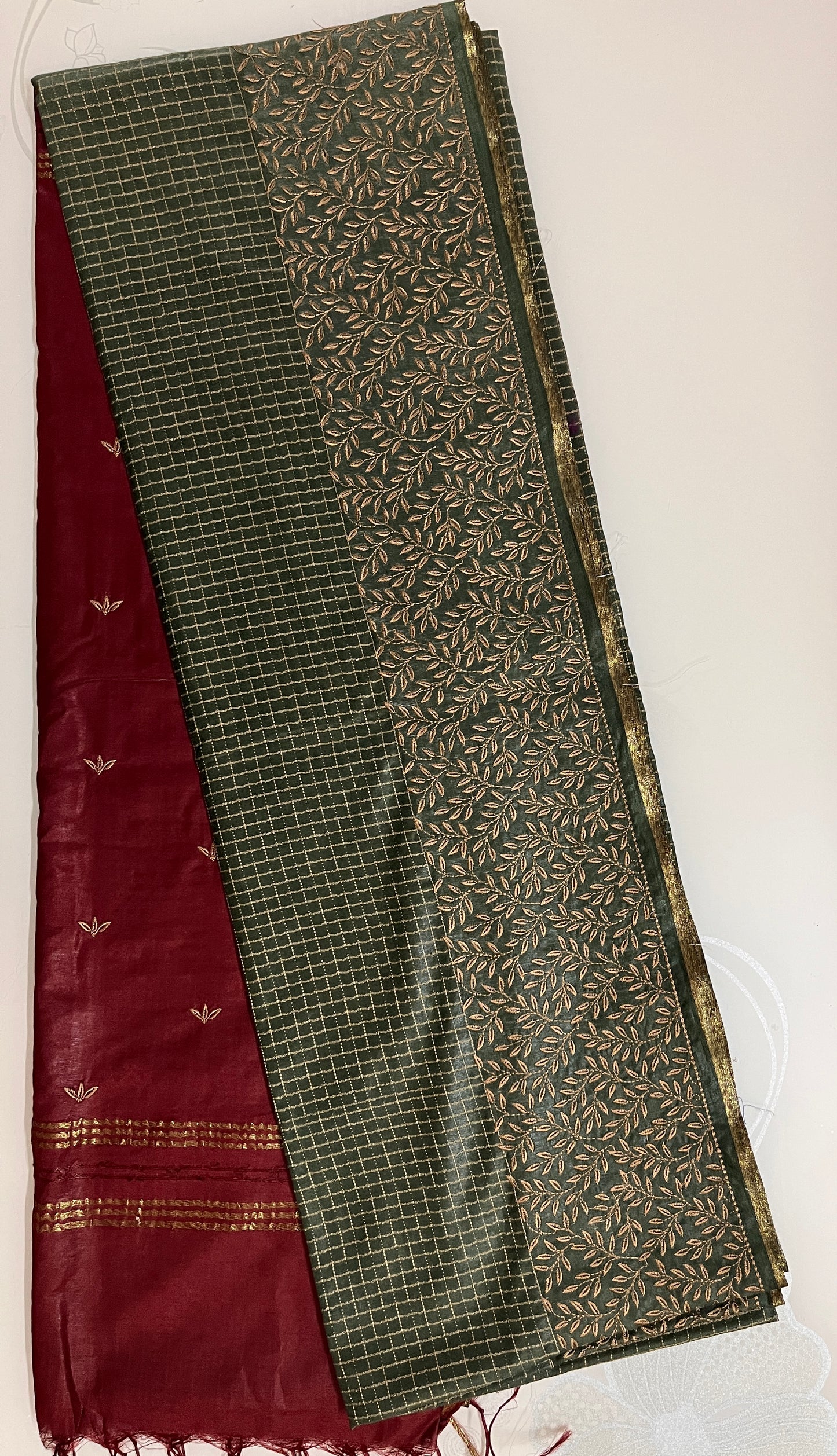Ks 204 - Forest Green & Maroon Zari Work Saree