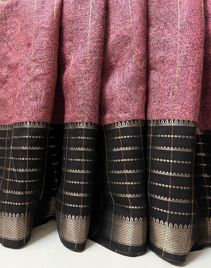 Ks 185 - Pink Printed Saree with Elegant Black Border