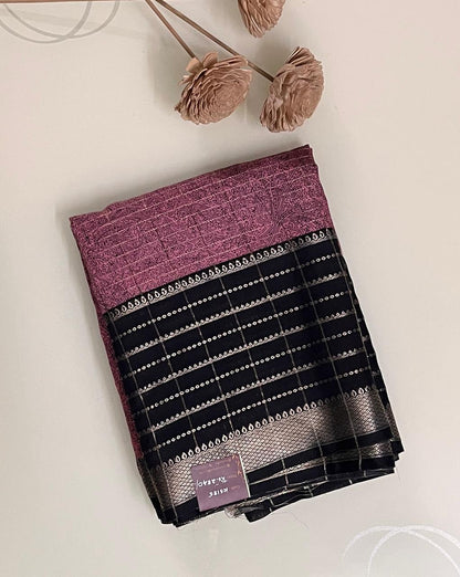 Ks 185 - Pink Printed Saree with Elegant Black Border