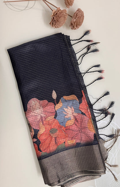 KS 139 - Elegant Black Floral Designer Saree