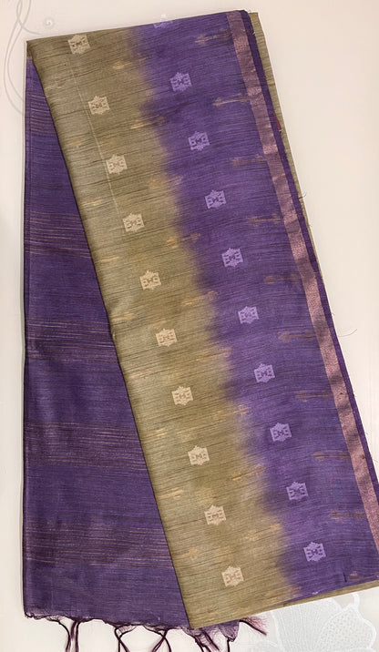 Ks 244 - Dual-Tone Purple & Olive silk blended cotton Saree