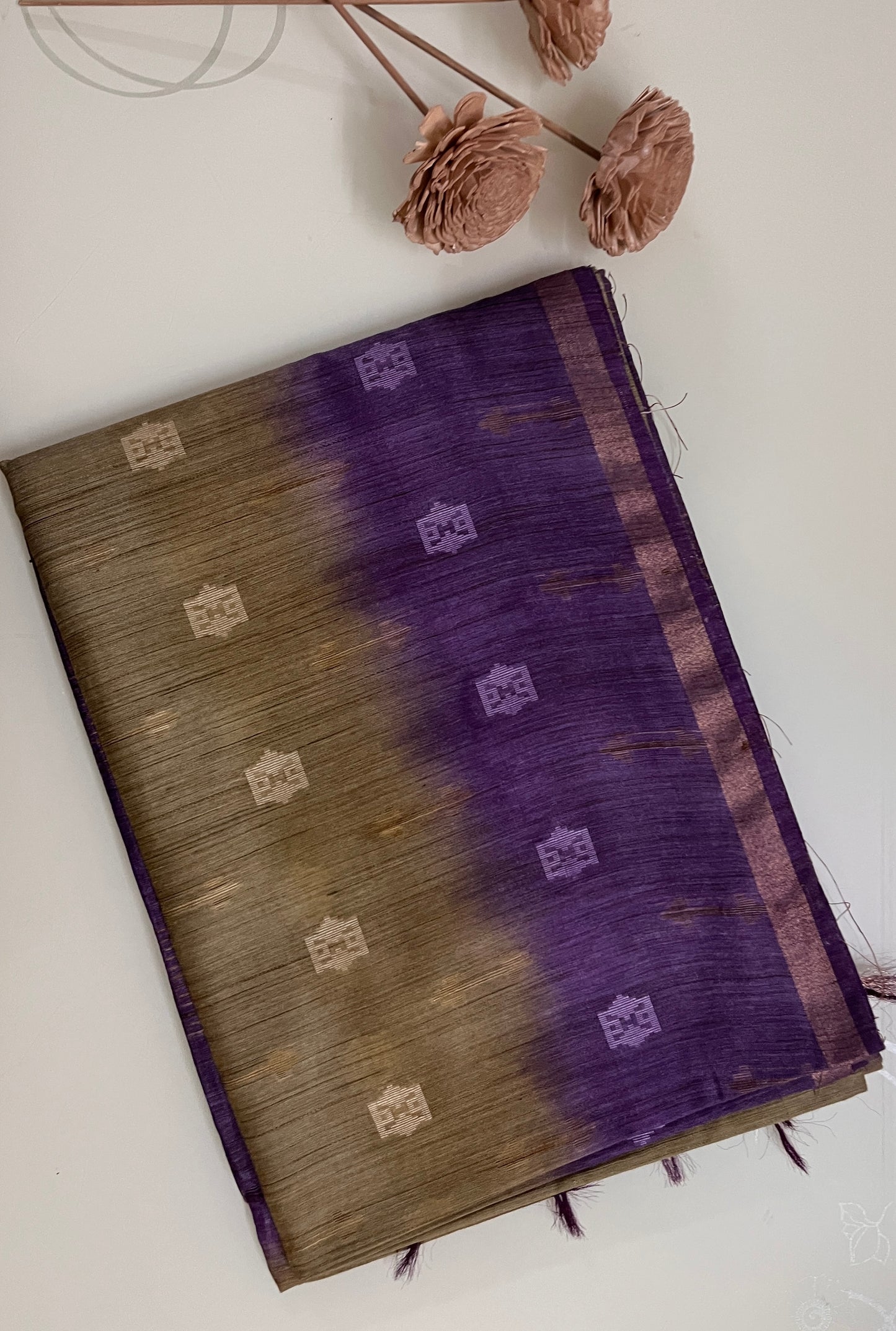 Ks 244 - Dual-Tone Purple & Olive silk blended cotton Saree
