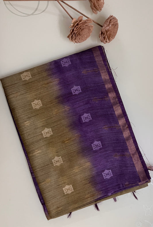 Ks 244 - Dual-Tone Purple & Olive silk blended cotton Saree
