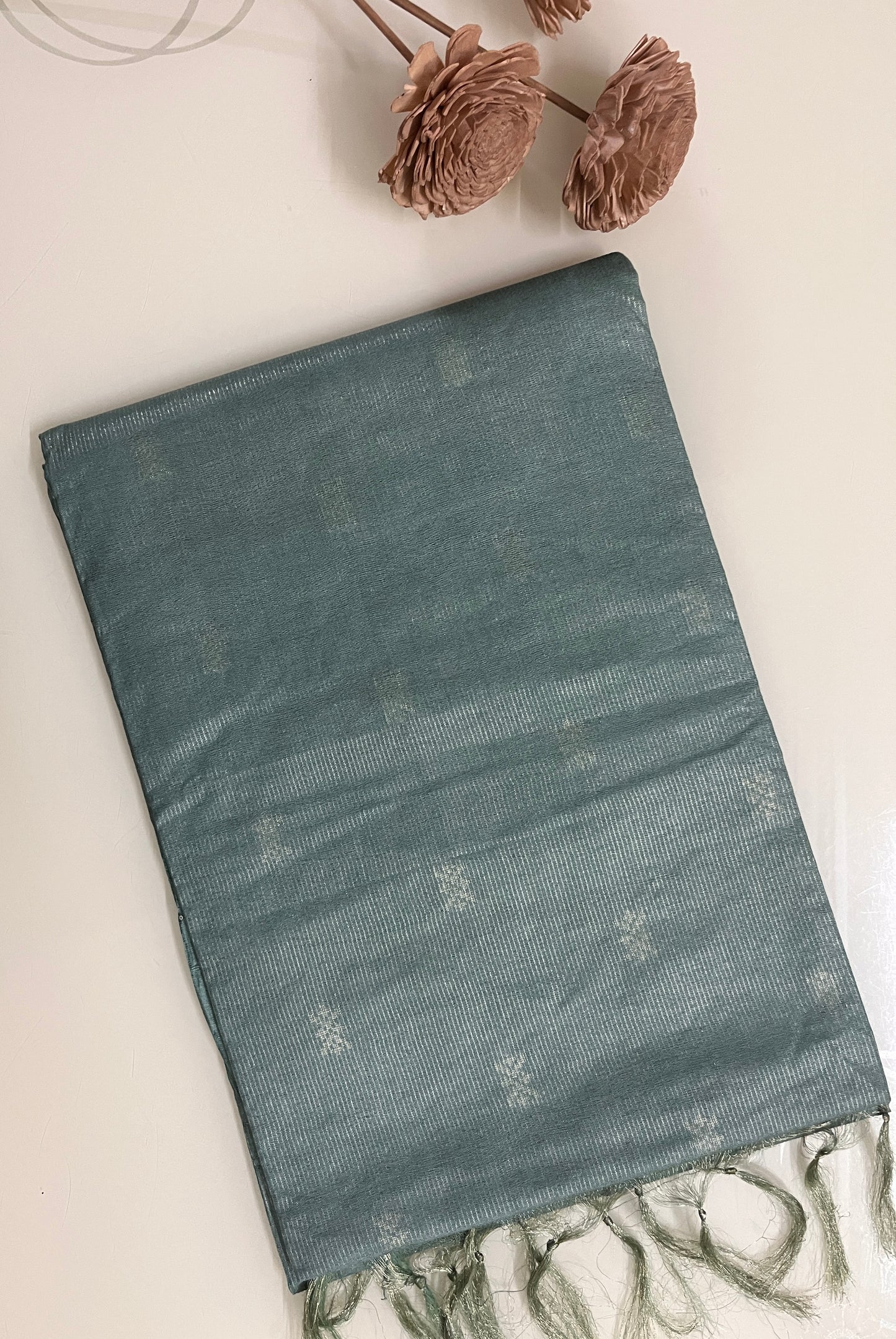 Ks 226 - Sage Green Minimal Weave Saree