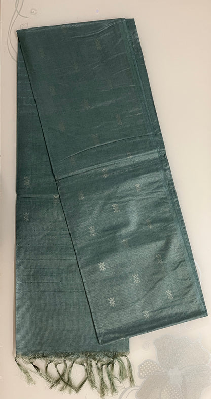 Ks 226 - Sage Green Minimal Weave Saree